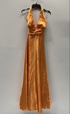 Speechless Women's Apricot Orange Halter Plunging Backless Maxi Dress Sz 7 NWT picture