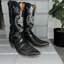 Vintage leather cowboy boots Lucchese 1883 Embossed Logo Stitching Rodeo 10 picture