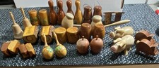 Vintage Wooden Salt Pepper Shakers Lot 32 Pc 16 Pairs Souvenir Folk Art CDV picture