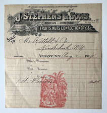 Vintage 1914 Billhead Albany NY J Stephens & Sons Fruits Nuts Confectionery picture