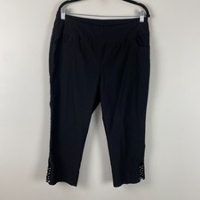 Lulu-B Pull On Cropped Pants Size 16 Black Stretch Lattice Embellished Hem picture