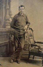 Antique Western Cowboy Laborer Shield Bib Front Work Shirt 1890 Tintype Photo picture