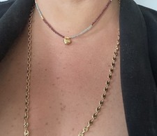 Gold 10k Multicolor Crystal Puff Heart Charm Chocker Necklace picture