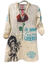 L.a.m.b  Guen Stefani Womens Beige Short Dress Hoodie V Neck Vintage picture
