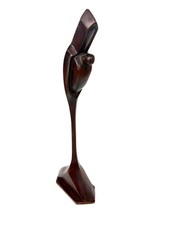 Vintage MCM Mid Century Modern Mother Baby Mahogany Wood Carving Signed picture