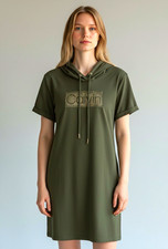 Calvin Klein Women's Green Hooded Logo T-Shirt Dress, Size L, Short Sleeve picture