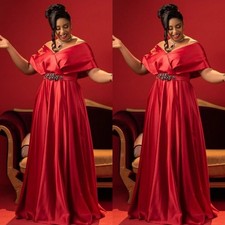 Off Shoulder Satin Formal Evening Gown Long A‑Line Plus Size Party Prom Dress picture