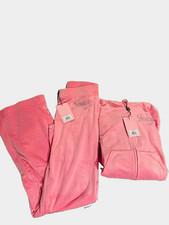 NWT Juicy Couture Pink Velour Tracksuit 2pc Zip Hoodie Pants Pockets S picture
