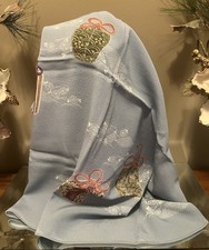 Vintage Edo Komon Japanese Blue Scarf From Mitsukoshi Dept Store NOS In Box RARE picture