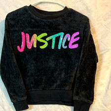 Justice Girls 10-11Y Black Fleece Pullover Crewneck Sweatshirt Rainbow Logo picture