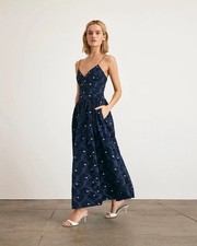 NEW Tanya Taylor Serena Floral Embroidered Dress 4 Midnight Blue NWT MSRP $595 picture