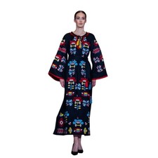 MARCH 11 Embroidered Black Linen Kaftan Dress Maxi - NWT - Size Large picture