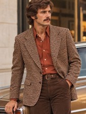 1970s Vintage Men's Sport Coat Suit Jacket Brown Burnt Orange Navy Blue picture