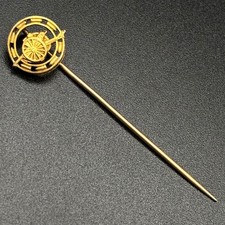 Vintage French Stick Pin Gold Plated Cannon Artillery Military Motif Signed FIX picture