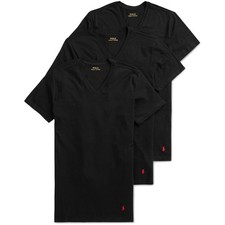 Polo Ralph Lauren Mens V-Neck T-Shirts 3-Pack Black Cotton Blend Solid Soft Tee picture