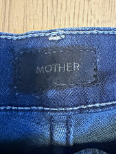 MOTHER Women’s Dark Wash Blue Skinny Slim Fit Denim Jeans Frayed Hem crop picture