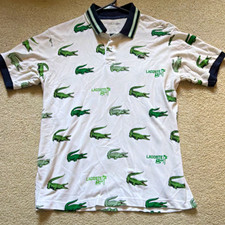 Lacoste Golf Classic Fit Men's M White/Green Cotton Polo All Over Croc picture