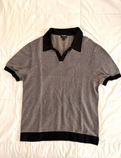 Todd Snyder Men’s L Black/White Chevron Knit Silk Cotton Short Sleeve Polo picture
