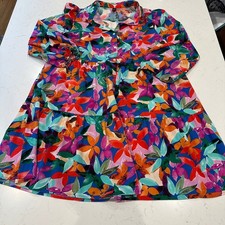 SHEIN Curve Womens 2XL Floral Leaf Print Tiered Button Down Mini Dress Blue picture