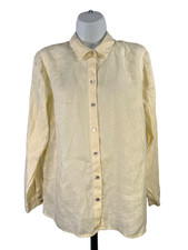 J.Jill Women's Light Yellow Love Linen Long Sleeve Button Up Shirt - S picture