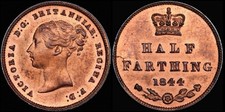 1844 GREAT BRITAIN, VICTORIA BU RED HALF FARTHING picture