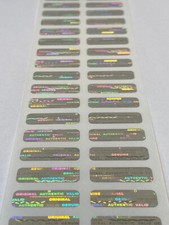 100 SMALL BRIGHT SILVER TAMPER EVIDENT VOID HOLOGRAM SECURITY LABELS STICKERS picture