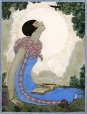 Woman Looking at a Small Bird Georges LePape 1927 Art Deco Fashion Illustration picture