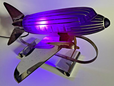 Vintage Original Art Deco 1939 Worlds Fair DC3 Airplane Lamp Cobalt Blue Chrome picture