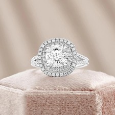 IGI 3Ct Cushion F/VS1 Lab Grown Diamond Wedding Promise Halo Ring 14K White Gold picture