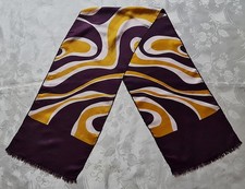 GENTS SCARF  VINTAGE AUTHENTIC GEOMETRIC ART PURPLE MUSTARD SILK LONG MENS picture
