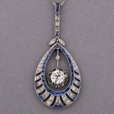 Art Deco Lab Created Diamond Special New Design Pendant In 14K White Gold Finish picture