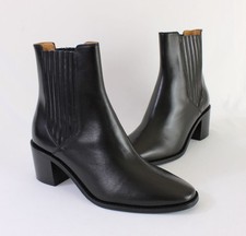 Sezane NIB Black Leather Chelsea Ankle Boot Shoe Heel 38 8 picture