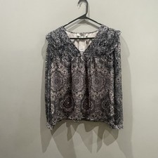 NEW Ann Taylor Loft womens blouse top size S Black pattered long sleeve picture