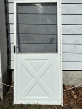 EMCO Aluminium White Storm Door 36 X 80 CrossBuck LOCAL PICK UP ONLY. Pre- Owned picture