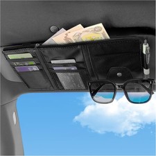 Elegant Faux Leather Car Visor Organizer with Sunglass Holder and 8 Compartments picture