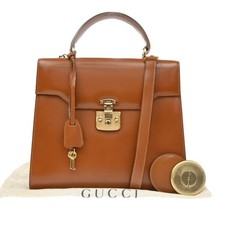 GUCCI Lady Lock 2Way Shoulder Hand Bag Leather Brown Gold Italy 76CB076 picture