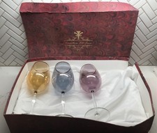 Cristalleria Fratelli Fumo Wine Glasses Lot (3) Multicolor Floral Made In Italy picture