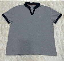 Tommy Hilfiger Men's Size L Regular Gray Solid Polo Shirt Short Sleeve Logo picture