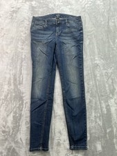 A.n.a. Jeans Womens Sz 27/4 Blue Skinny Stretch Whiskered Faded Denim Low Rise picture