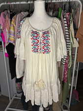 Sacred Threads Ivory Embroidered Shift Dress 3/4 Bell Sleeve Viscose S picture