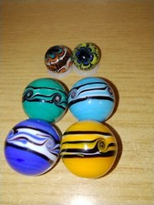 Lot of 4 Riptide 22mm + 2 Rinky Dink 16mm Handmade Art Glass Set of 6 Marbles picture