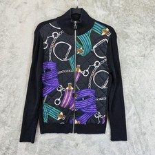 Lauren Ralph Lauren Sweater Womens L Multicolor Horse Quilted Full Zip Knit VTG picture