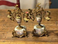 Antique Pair  of Beautiful French Sevres Style Portrait Porcelain Candlesticks picture