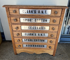 Antique Clark’s O.N.T. Spool Cotton Oak Store Display Cabinet Sewing Notions picture