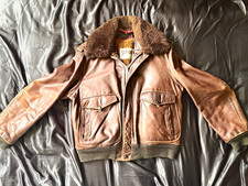Schott NYC Men’s Brown Leather Bomber Jacket Lined Full Zip Fur Collar Size 44 picture