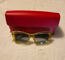 GUESS Women’s Oversized Square Sunglasses Yellow Plastic Frame Gray Tinted picture