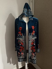 L&B Lucky & Blessed blue embroidered velvet cardigan women’s size medium picture