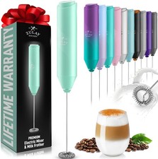 Zulay Kitchen Powerful Milk Frother Wand - Mini Handheld Stainless Steel - Batte picture