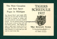 SCARCE antique 1927 DETROIT TIGERS - NAVIN FIELD Baseball Schedule HEILMANN picture