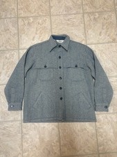 Vintage Woolrich Men’s Large Blue Wool Herringbone Mackinaw Jac Shirt Jacket USA picture
